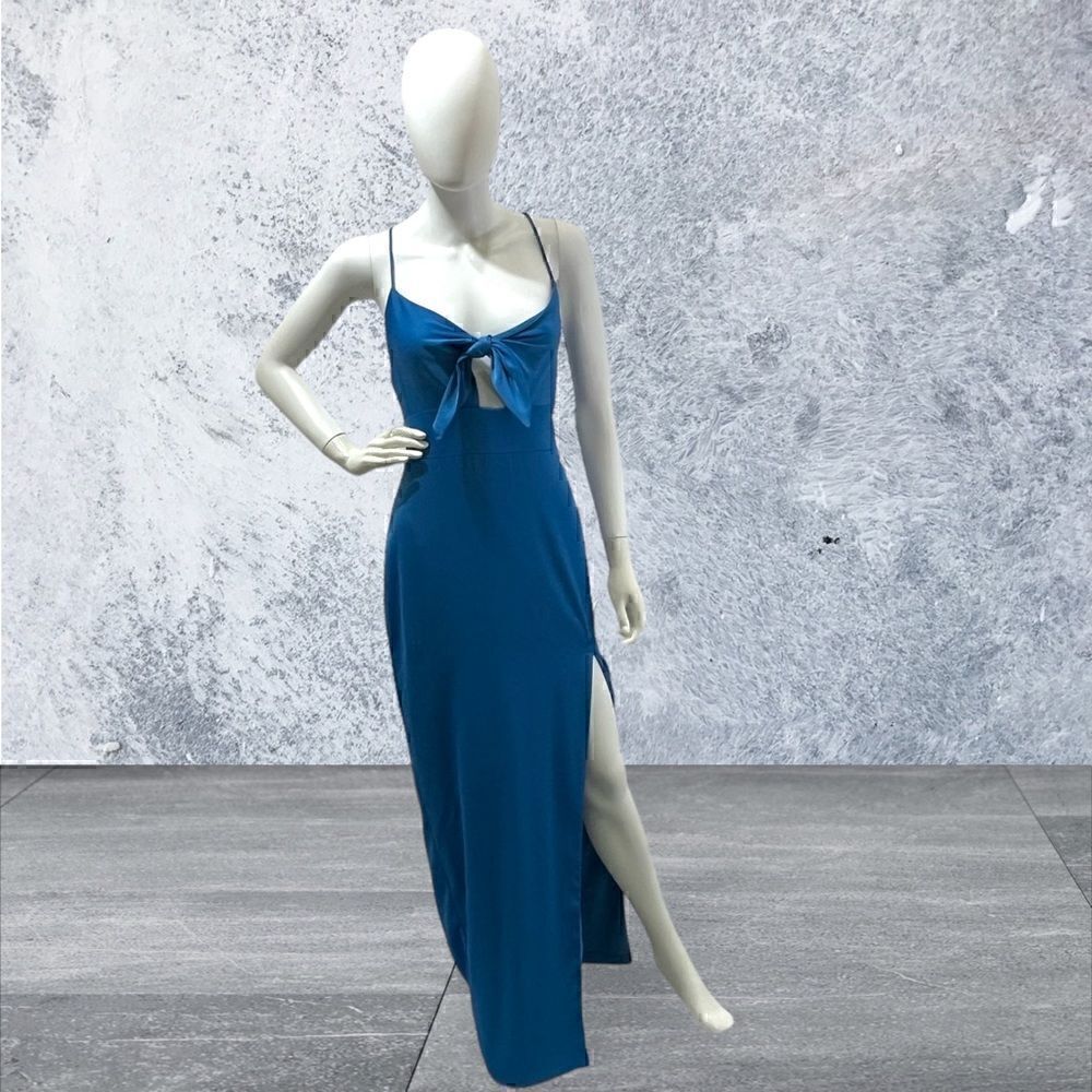 Aidan Mattox Blue Cutout Front Tie Dress